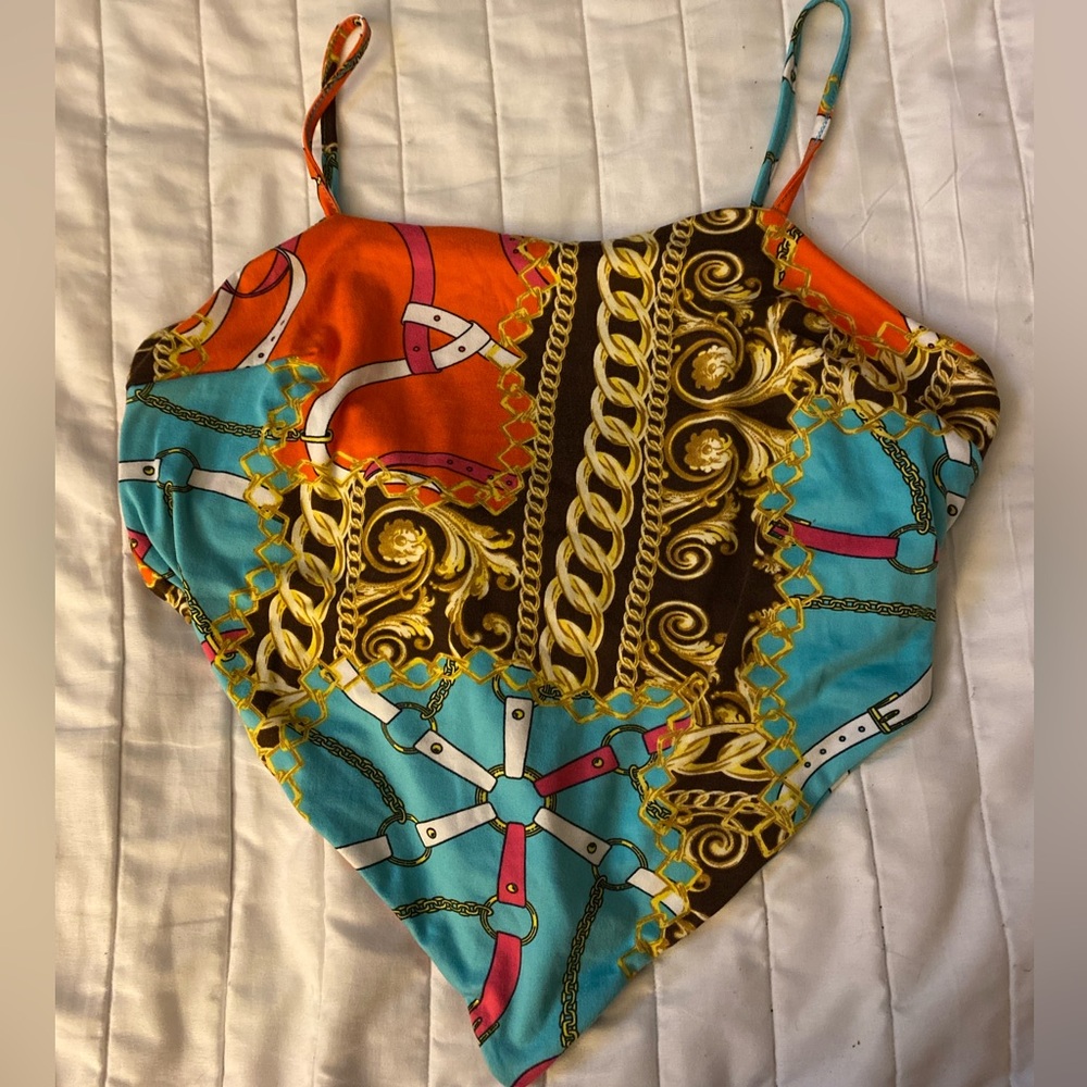 Madrag orange and blue chain crop top